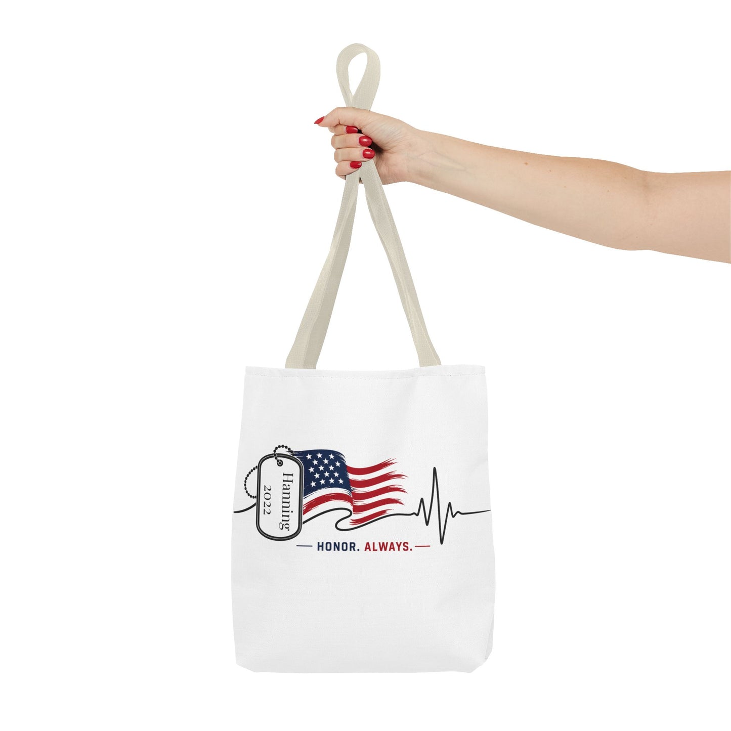 Honor Always Tote Bag — Military Dog Tag American Flag Memorial Tote