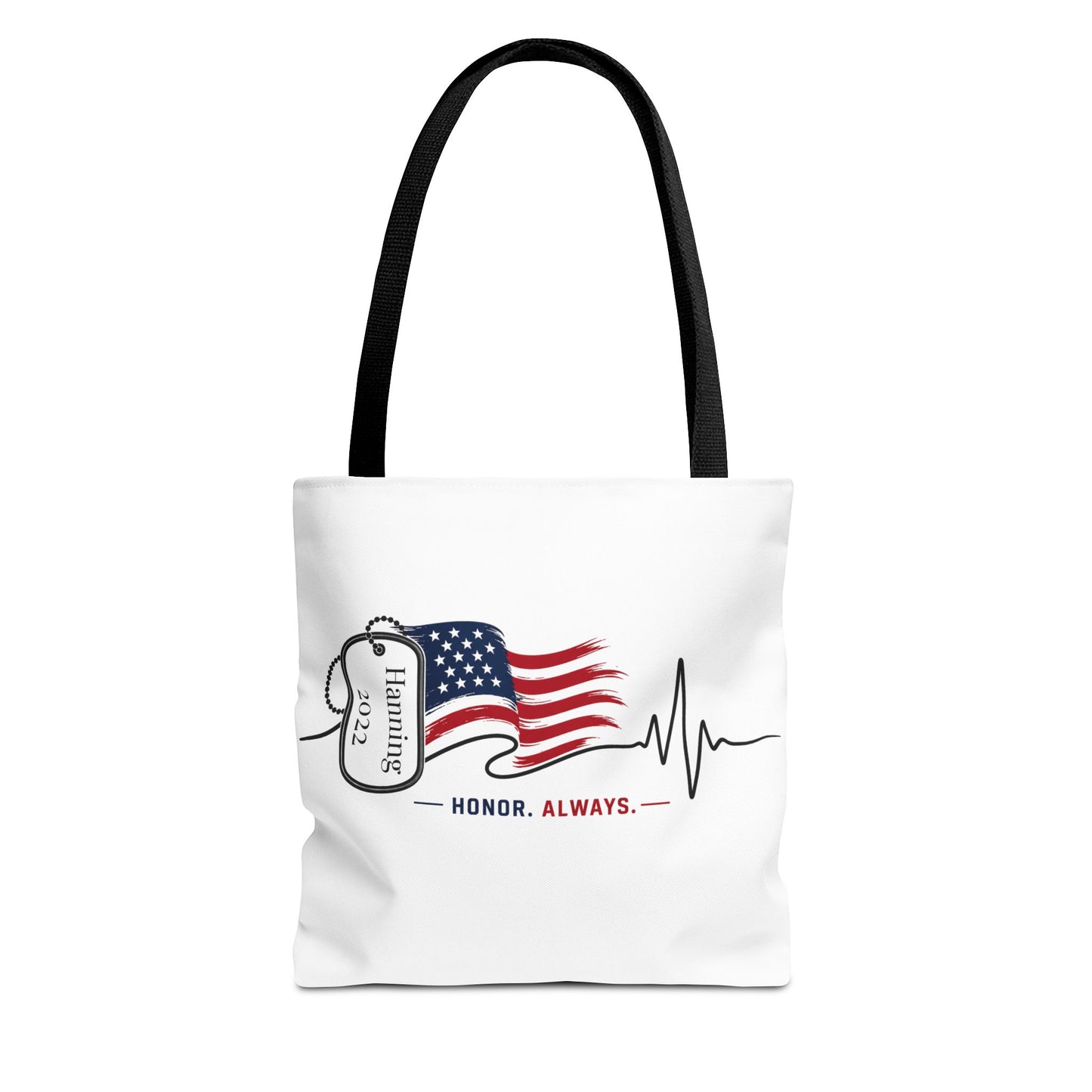 Honor Always Tote Bag — Military Dog Tag American Flag Memorial Tote