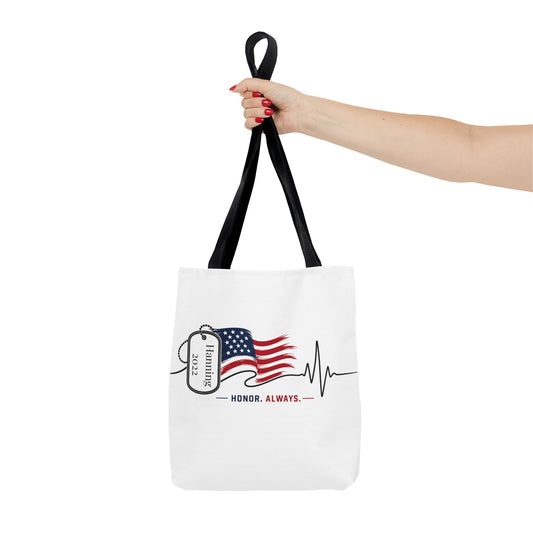 Honor Always Tote Bag — Military Dog Tag American Flag Memorial Tote
