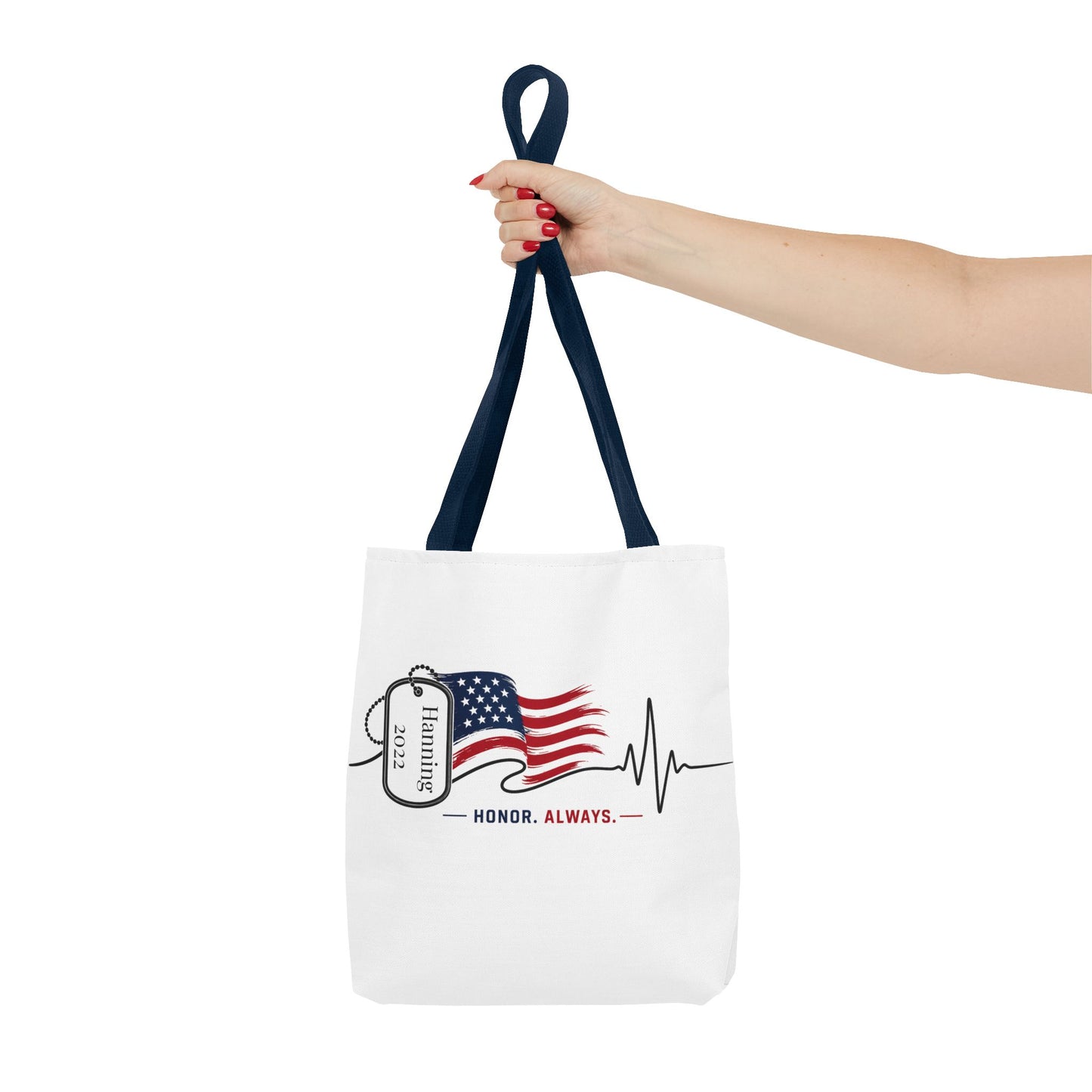 Honor Always Tote Bag — Military Dog Tag American Flag Memorial Tote