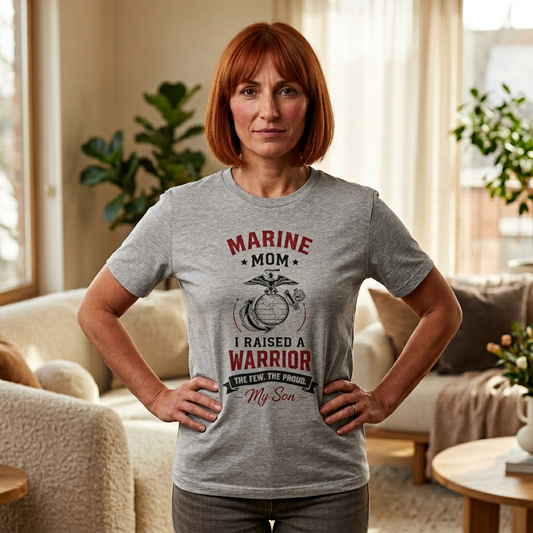 Marine Mom T-Shirt – “I Raised a Warrior” Son Military Pride Tee