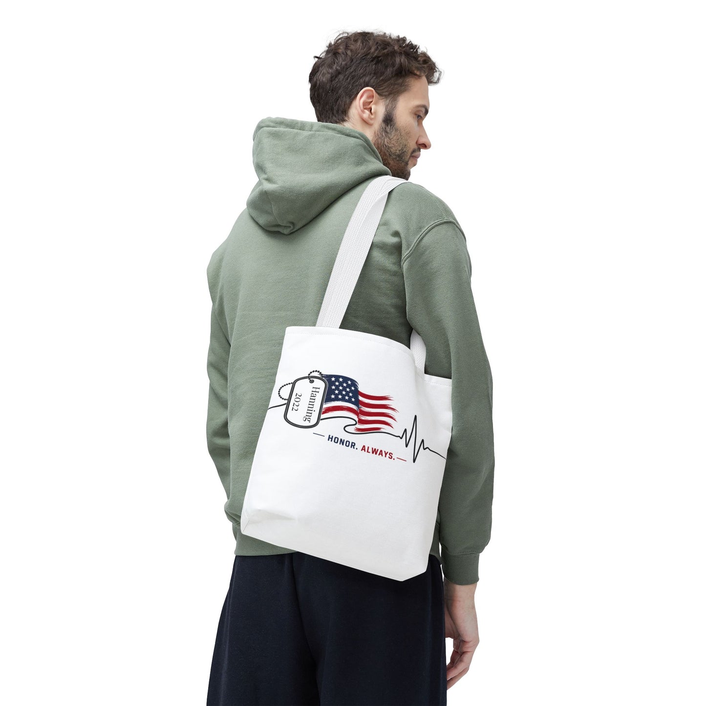 Honor Always Tote Bag — Military Dog Tag American Flag Memorial Tote