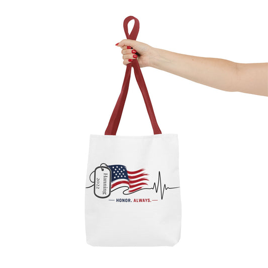 Honor Always Tote Bag — Military Dog Tag American Flag Memorial Tote