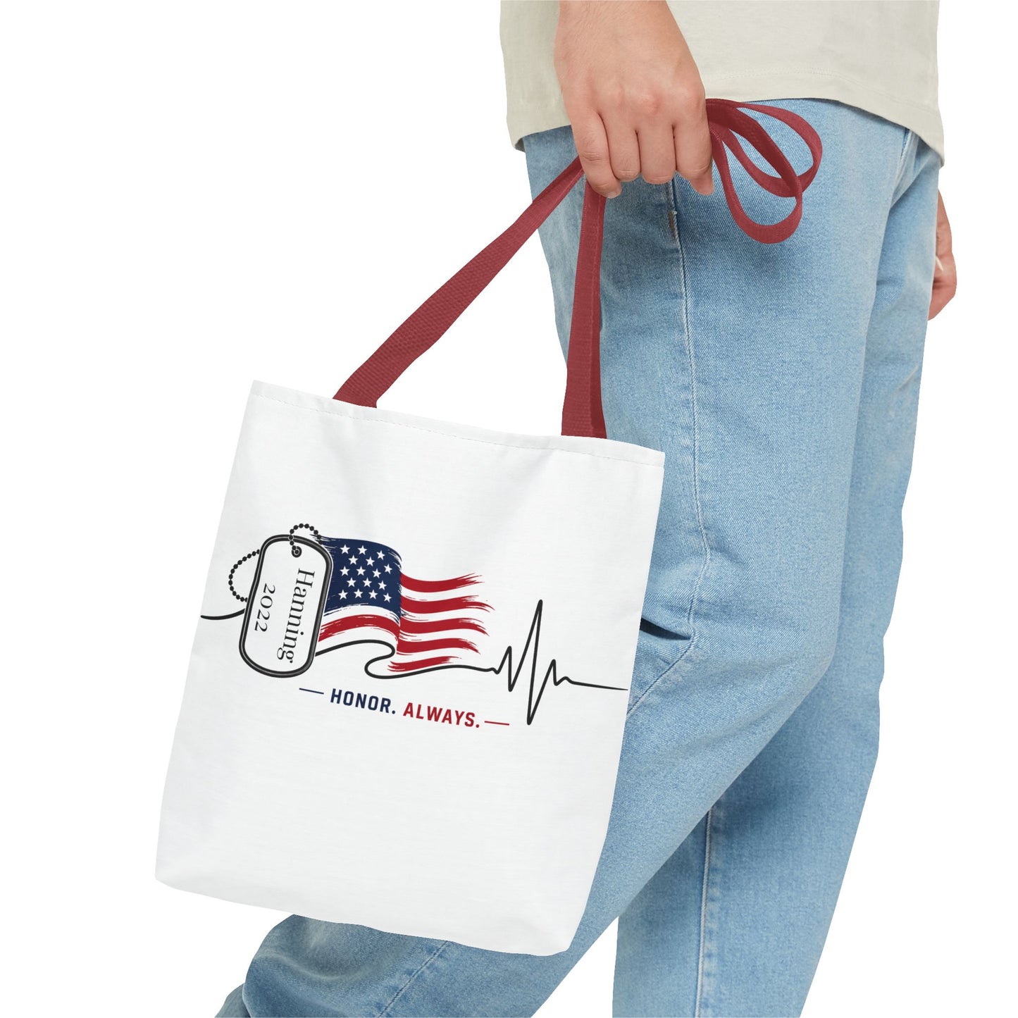 Honor Always Tote Bag — Military Dog Tag American Flag Memorial Tote